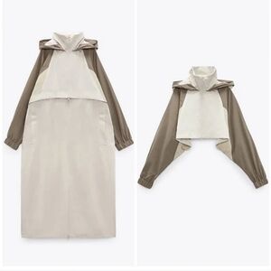 ZARA NWT Convertable Parachute Jacket with Detachable Detail XS-S Pearl Gray